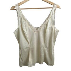 Vintage Lace Trim Vneck Cami Ivory Size Large Coquette Dainty Union Made